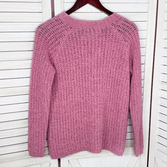 Preswick & Moore Loose Weave V-neck Sweater Rose Pink Small - Picture 9 of 13